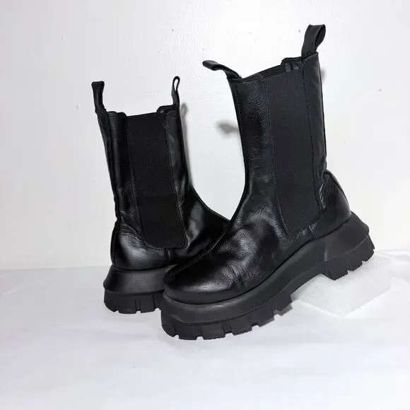 ASOS DESIGN Aqum premium leather chunky chelsea Unisex Black Boots