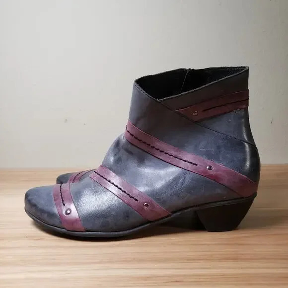 Fidji Women's 37 Pleated Multicolor Ankle Boot Purple Maroon‎ Stripe Comfort Zip