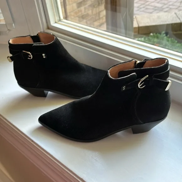 JOIE LADIES BLACK SUEDE ZIPPER BOOTIES-6.5