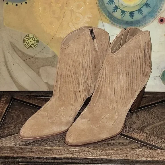 Sam Edelman Benjie Brown Suede Carmel Zipper Heeled Ankle Booties Size 9.5