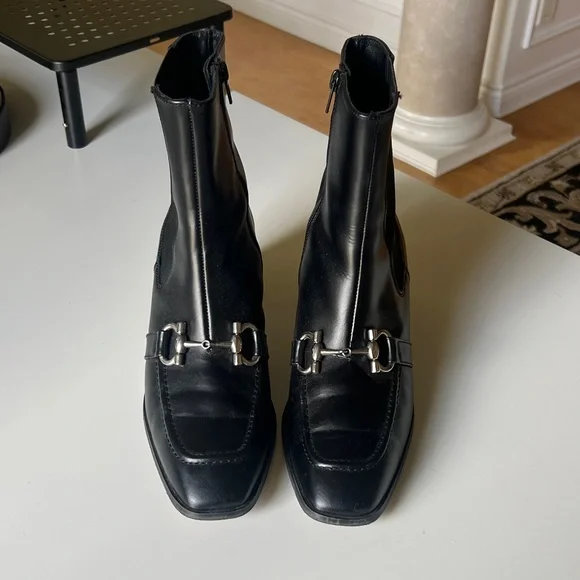 RENATTA Black Leather Women's Ankle Boots with Horsebit Detail MADE IN SPAIN 🇪🇸