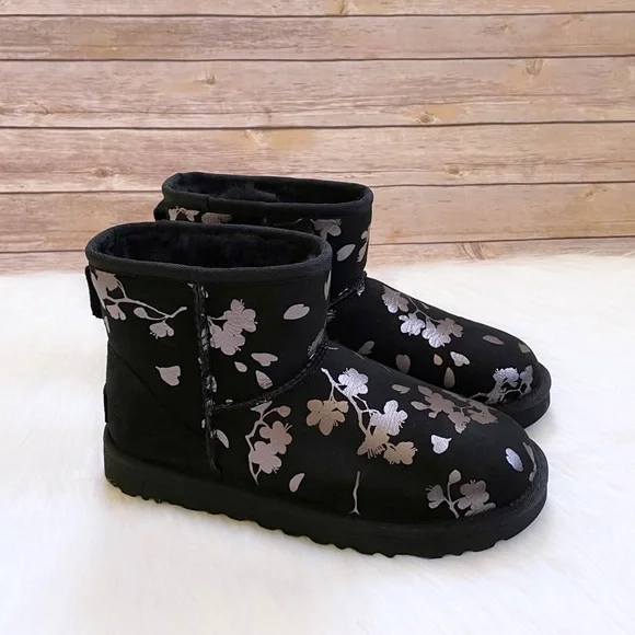 UGG Women’s Classic Mini Floral Foil Black Boots