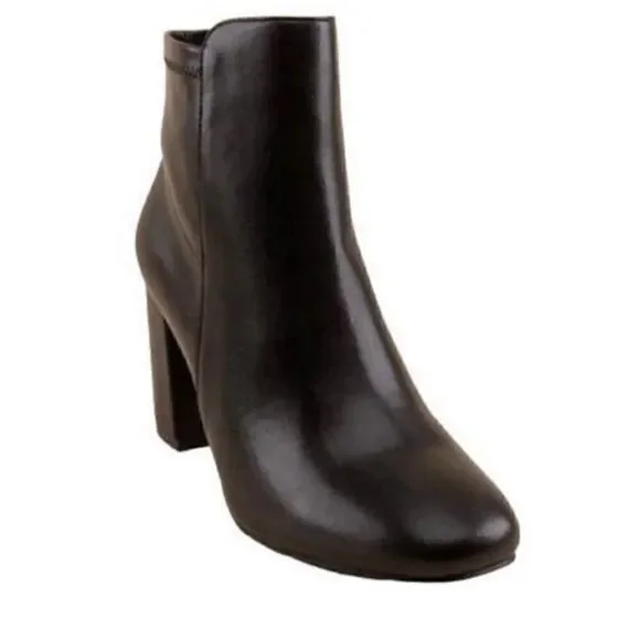MIA Carla Black Ankle Bootie Block Heel Zipper Closure