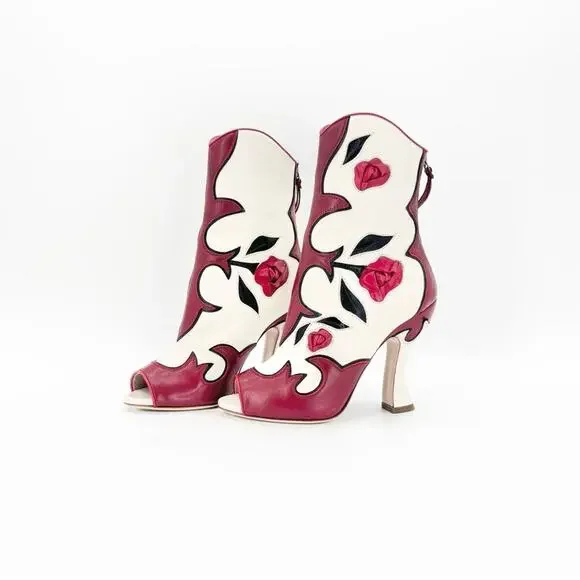 NIB Miu Miu SS2012 Runway Rose Peep Toe Western Booties 35