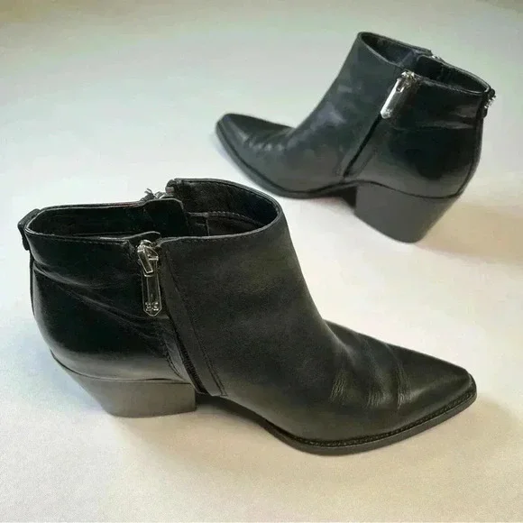 Sam Edelman Women's Leather Pointed Block Heel Ankle Booties Black Sz 6.5 Lk new