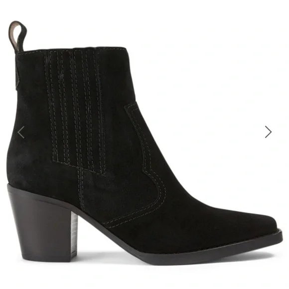 GANNI Black Suede Western Ankle Booties