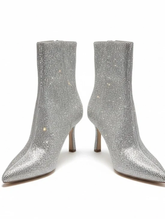Aqua Silver Rhinestone‎ Pointed-Toe Ankle Booties SZ 6m