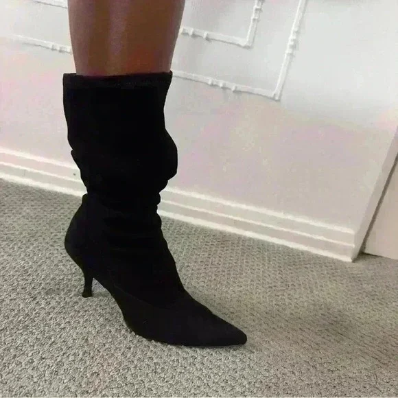 Black Pointed Toe Stiletto Heel Sock Boots Women's Size 7