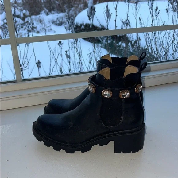 Black Ankle Boots with Embellishments 9.5
