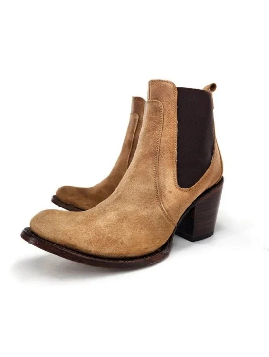 Circle G Corral Tan Distressed Leather Side Panels Western Heel Ankle Boots