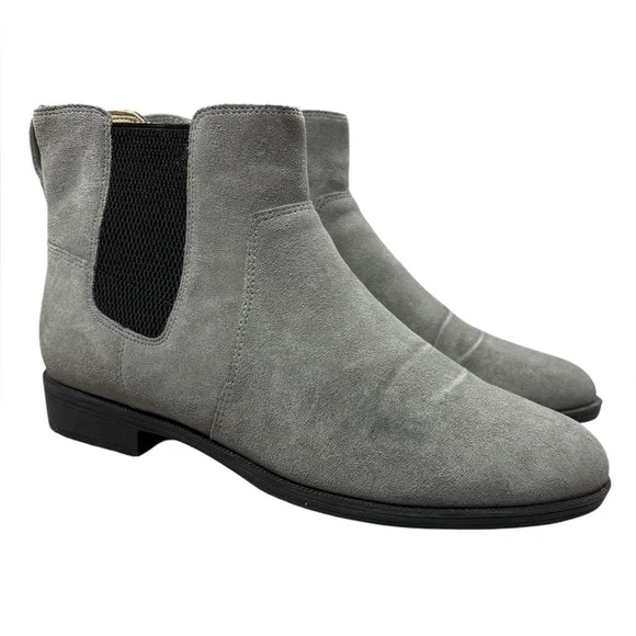 Vionic Women’s Alana Suede Bootie Sz 8 Gray Chelsea Slip On Comfort Neutral