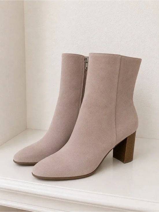 Dolce Vita Suzy Taupe Suede Zip Up Ankle Block Heel Chelsea Booties NWT
