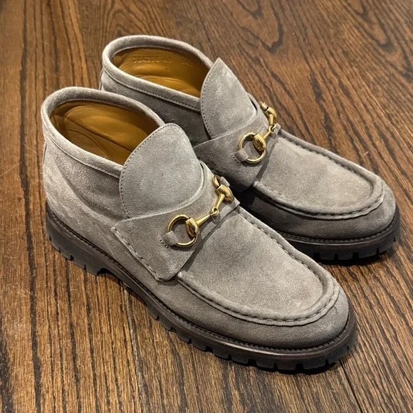 Gucci Suede Horsebit Ankle Boots Loafers