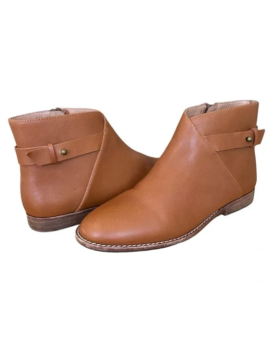 MADEWELL Flat Boot Leather Brown Cognac Minimalist Quiet Luxury Riding Boot‎ 7.5