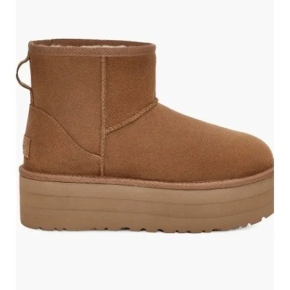 UGG‎ W Classic Mini Platform Chestnut Suede Shearling Lined Ankle Boots US 9