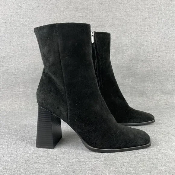 Sam Edelman Ivette Boots Women 9.5 Black Suede Square Toe 90s Mid‎ Calf 90s Y2K