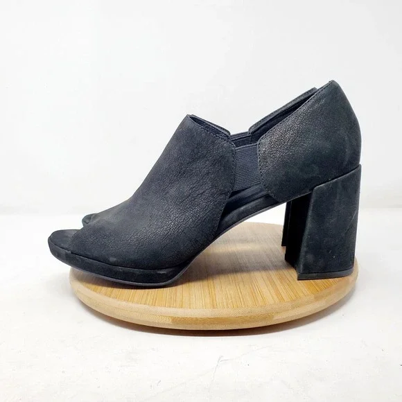 Eileen Fisher Milton Shoes Womens 10 Black Nubuck Cut Out Side Peep Toe‎ Bootie
