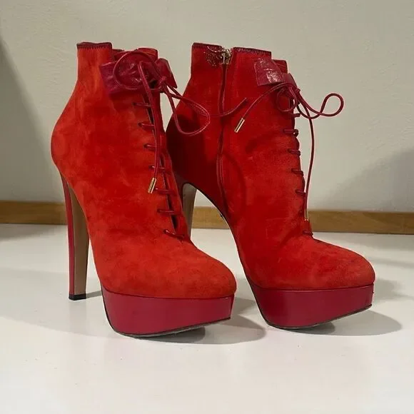 Charlotte Olympia Women's Suede Laced Platform Ankle Booties Size 38