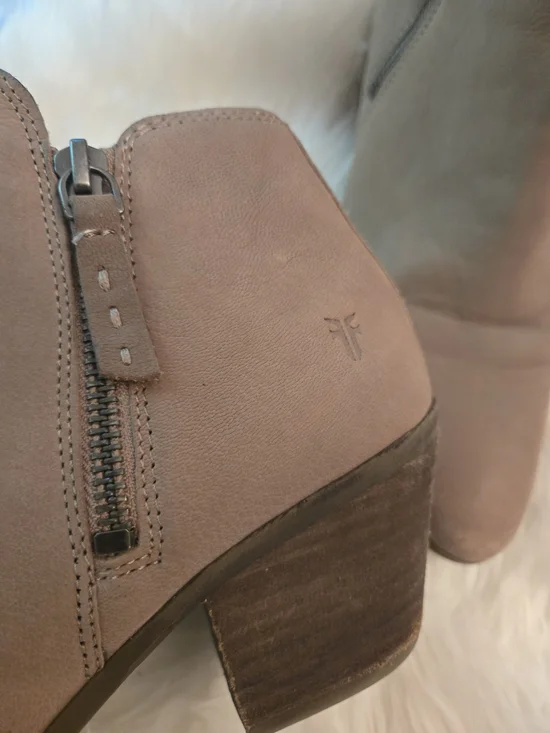 Frye Taupe Suede Ankle Bootie with Low Block Heel Size 8