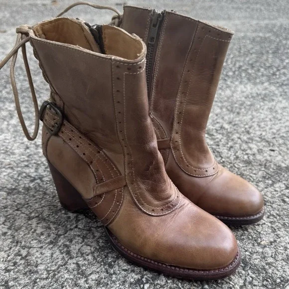 Bed Stu Cobbler Anthropologie Melinda Women 6 Lace Back Brown Distressed Leather