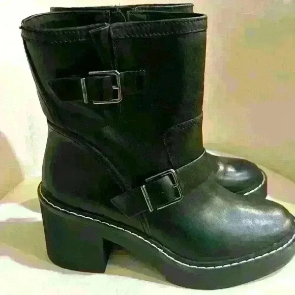 NWOT. No box. DKNY Women’s Daray Moto Leather Bootie. Color: Black. Size…