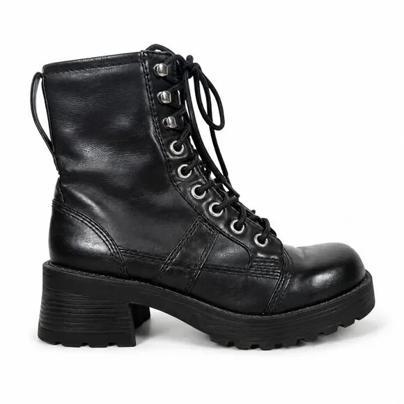 Vintage Y2K Grunge Goth Combat Boots Black Women Size 8 Chunky Platform Lug Sole