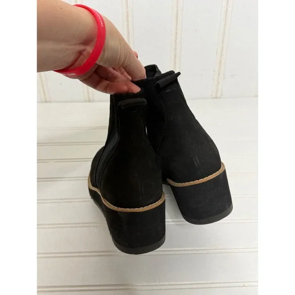 Eileen Fisher Black Suede Sock Wedge Ankle Boots Women Size 10