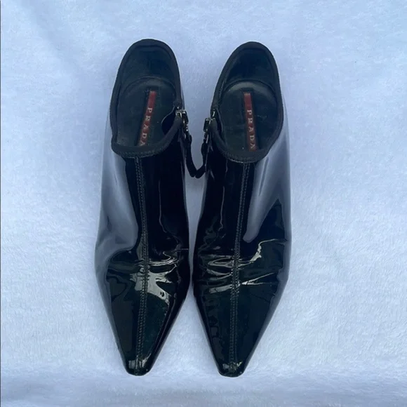 Prada Glossy Black Ankle Booties