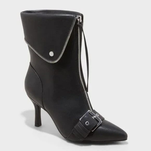 New Women's Mickey Point Toe Moto Ankle Boots - A New Day - black
