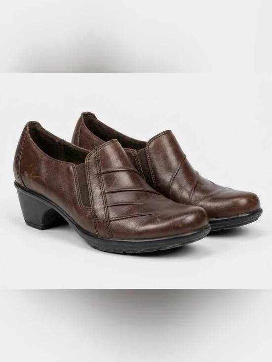 Clarks Dark Brown Leather Low Heel Slip-On Ankle Booties