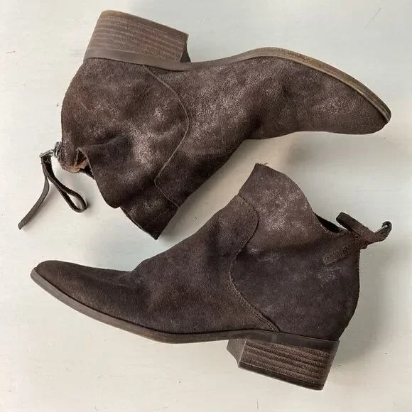 Lucky 🍀 Brand Metallic Brown Leather Suede Cowgirl Boho Ankle Boots Size 7 M
