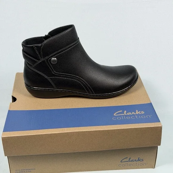Clarks Collection Size-10 M Women's Ashland Mabel Ankle Boot Black Leather