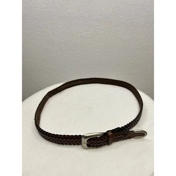 Brown Woven Leather Belt Silver Buckle Women's‎ Small