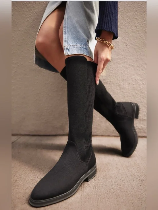 Women’s Rothy’s The Tall Lug Boot Size 11.5 wide Merino Wool Onyx Black