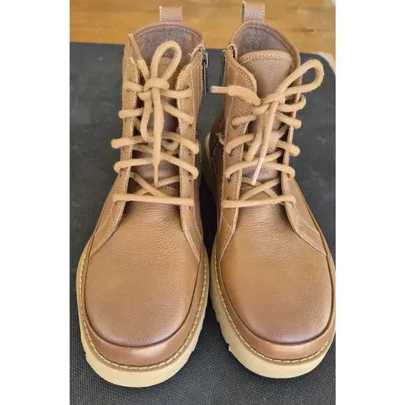 UGG Brown Leather Deconstructed Lace Up Combat Boots Size 7 New No Box