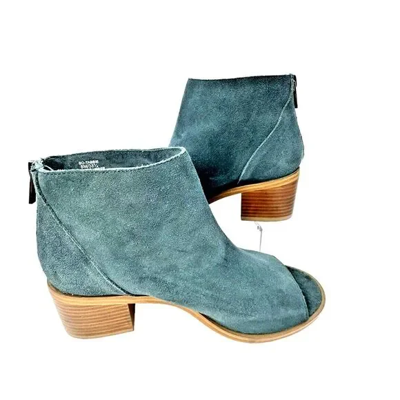 Sole Society So Tabbie Peep Toe Bootie Womens 8 Mediterranean Cow Suede Zip Heel