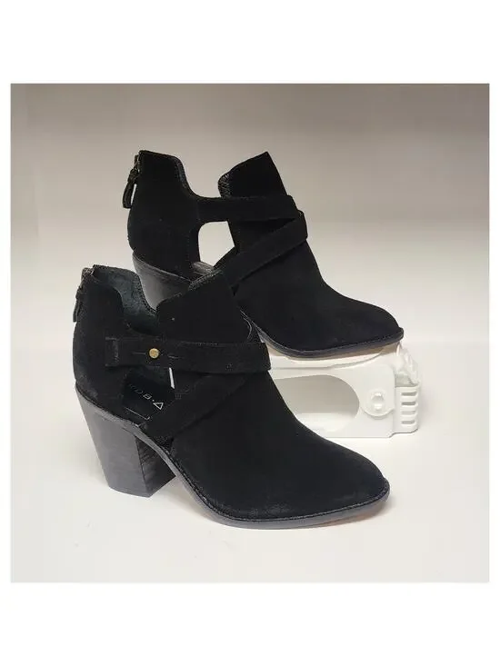Kelsi Dagger Brooklyn Jalen Black Suede Leather Block Heel Bootie Shoes US 10