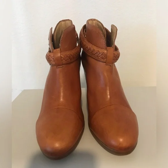 Rag & Bone brown camel Harrow braided belted ankle leather boots SZ 8.5