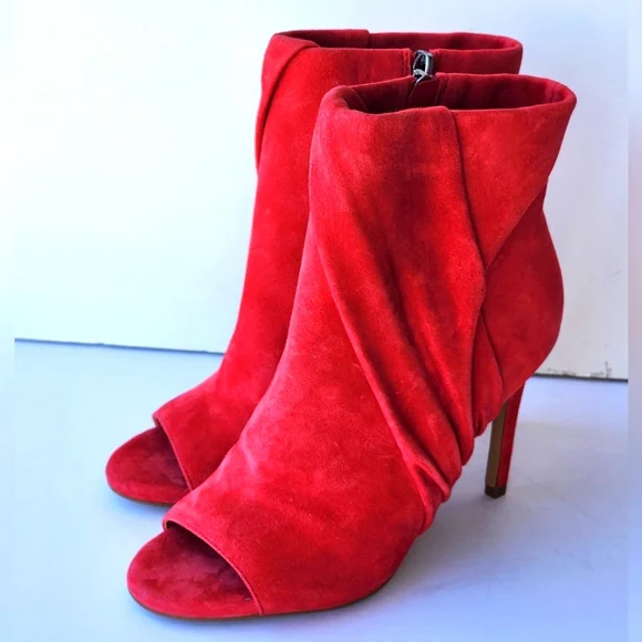Vince Camuto Women's Open Toe Red Suede High Heel Bootie Size 5.5