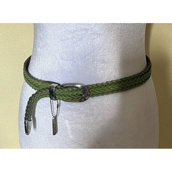 Capezio Womens Braided Woven Belt Genuine Leather Green S/M Argentina Vtg