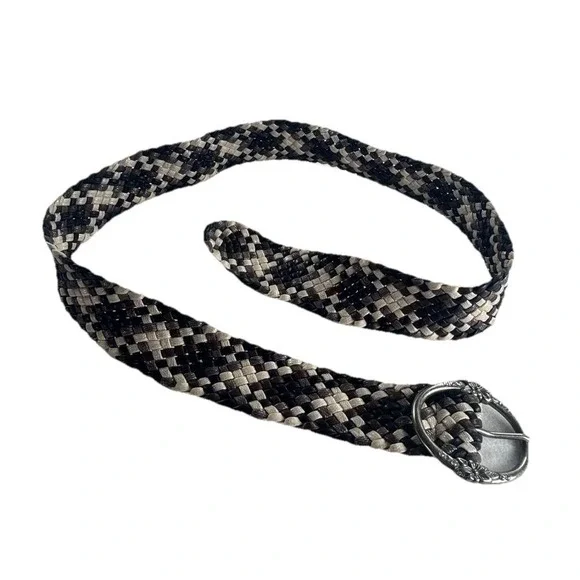 Relic‎ Braided Leather Belt Womens Sz M Black Floral Romantic Western Y2K Boho