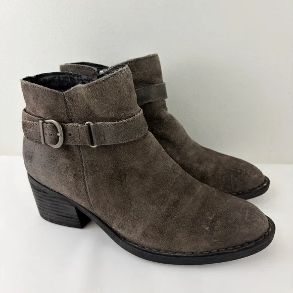 Born Brown Suede Women's Ankle Boots Size 7 Buckle Low Heel‎ Comfort Shoes