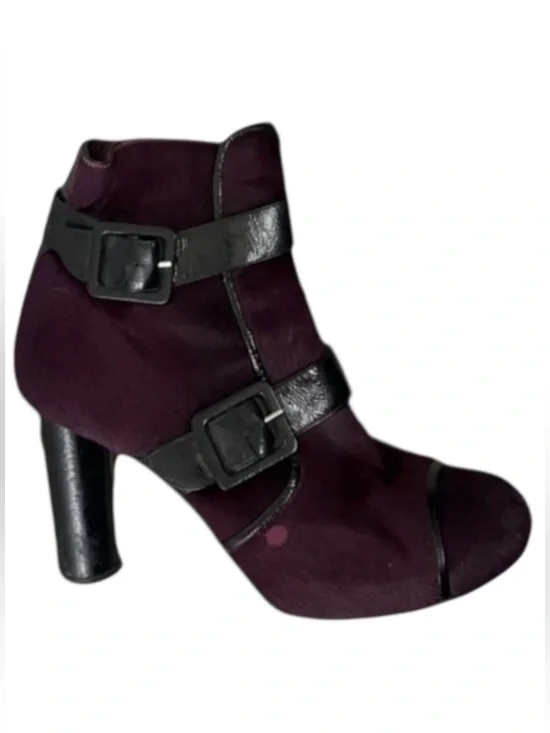 Sonia Rykiel Purple Fur Boots Women’s 8.5 Leather Buckle Block Heel‎