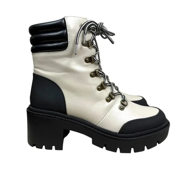 Michael by Michael Shannon Women Natacha Platform Boots Lug Soles Cream Size 8