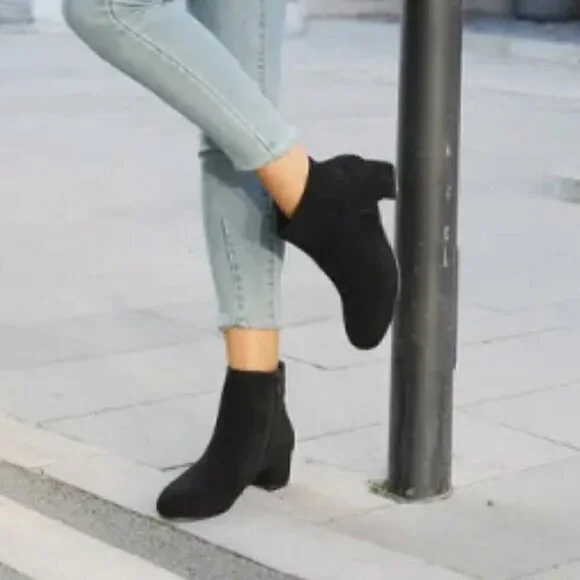 Joie Rarly Black Suede Zip Almond Toe Ankle Boots - Size 8.5 EU 39