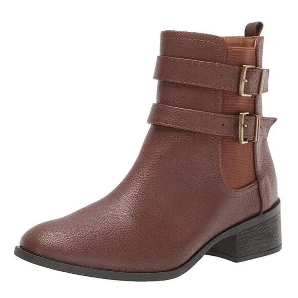 Kenneth Cole Womens 6.5 M Brown Salt Biker Buckle Strap Zip Up Booties NIB HW8