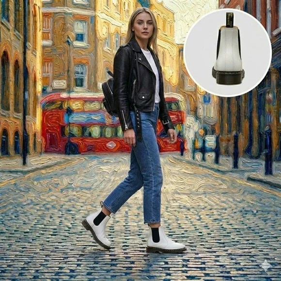 Dr. Martens 2976 White Smooth Leather Chelsea Boots Womens Size 10 USL Slip On