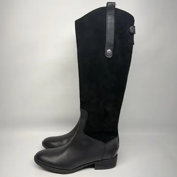Sam Edelman Black Leather Suede Riding Boots Classic Size 5.5 Equestrian Preppy