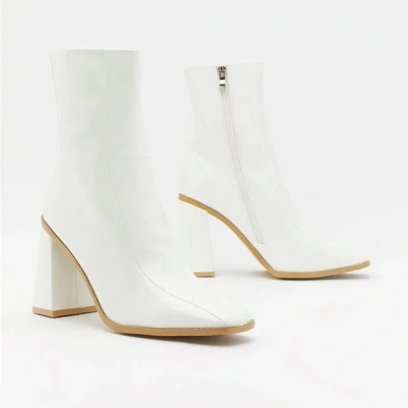 Nasty Gal Square Toe Patent Leather Ankle Boots