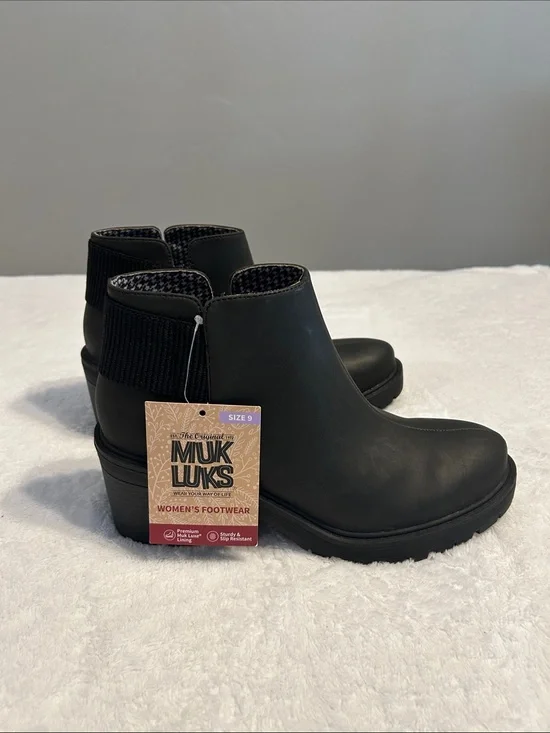 Muk Luks Black Ankle Boots with Elastic Panel